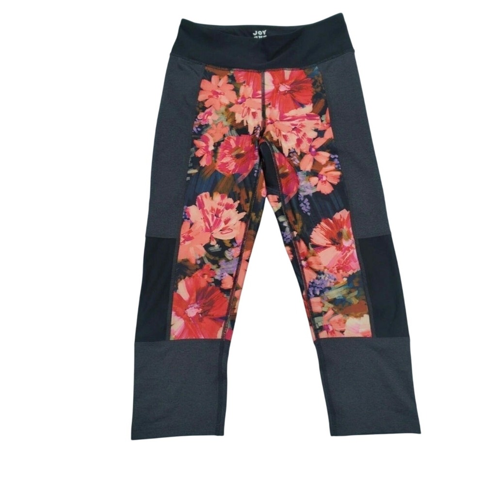 Joy Lab Athletic Capri M Womens Black Floral Print Mid Rise Athleisure